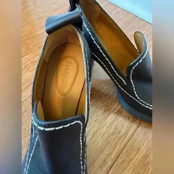 See By Chloe Claudia Platform Heeled Loafer Pump Black Leather Size 39 (9 US) - Picture 8 of 11